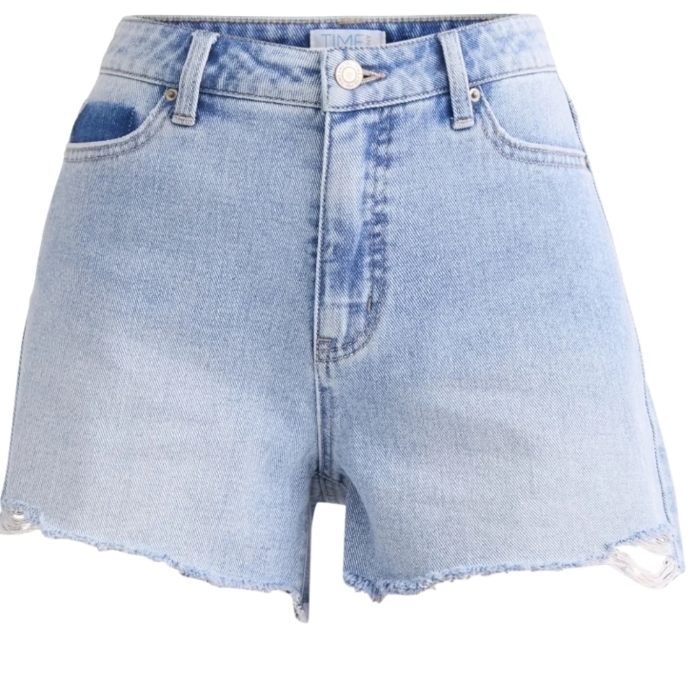 Light Blue Denim High Rise Destructed Hem 4" Women Shorts 937